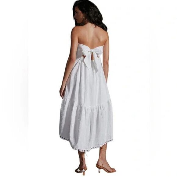 NEW! ANTHROPOLOGIE Maeve White boho high low tiered dress removable strap Medium - Picture 2 of 11